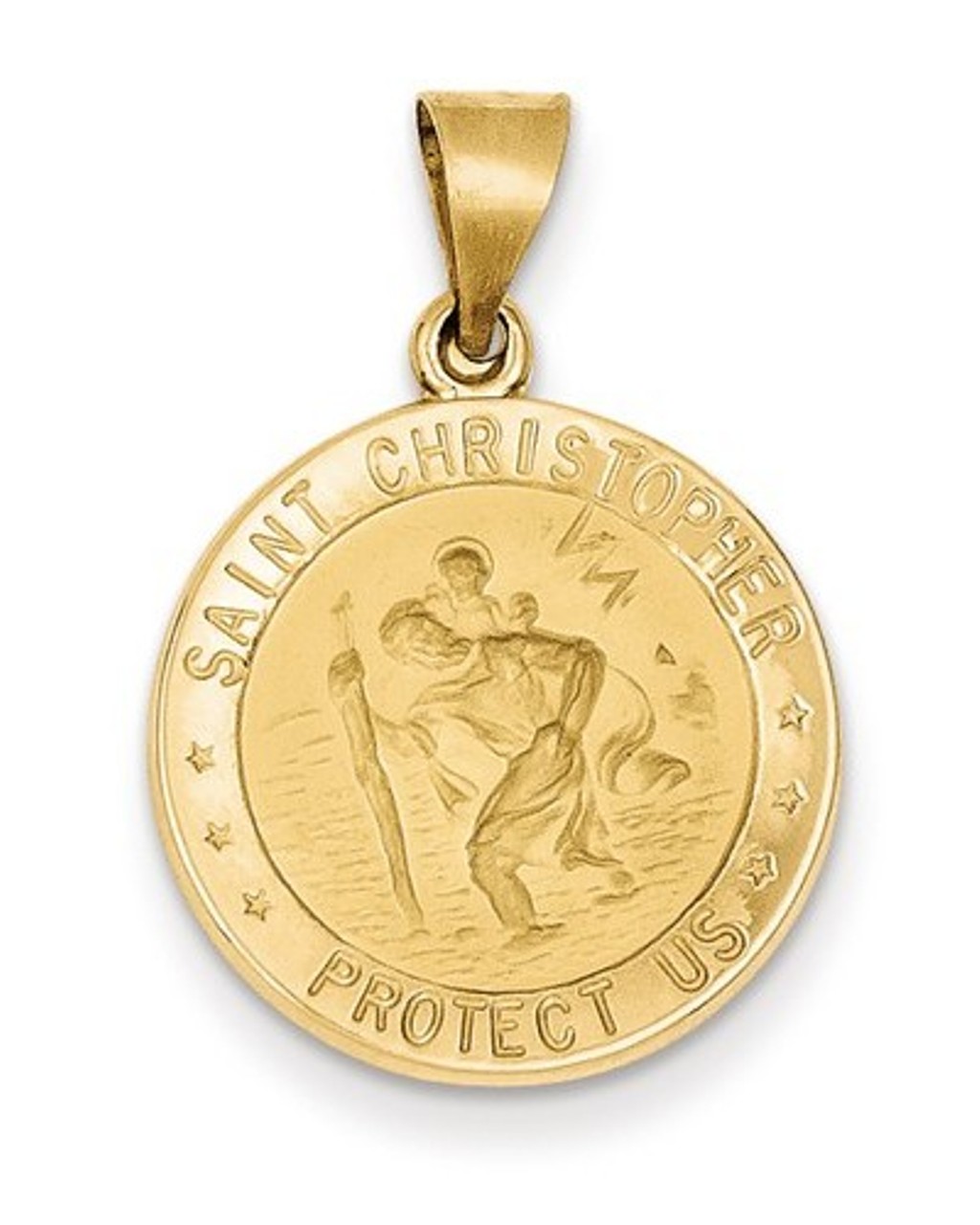 14k Yellow Gold And Satin St. Christopher Medal Charm Pendant (21X19 MM)