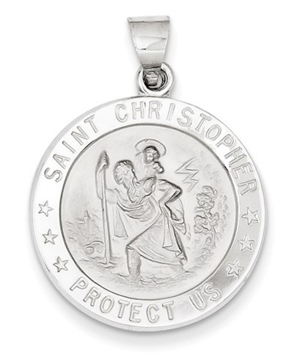 Rhodium-Plated 14k White Gold St. Christopher Medal Pendant (24X22 MM)