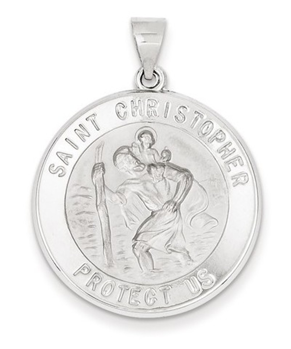 Rhodium-Plated 14k White Gold St. Christopher Medal Pendant (29X26MM) 