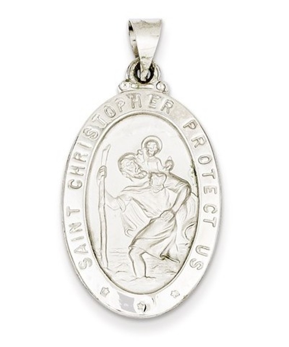 Rhodium-Plated 14k White Gold St. Christopher Medal Pendant (29X18MM)