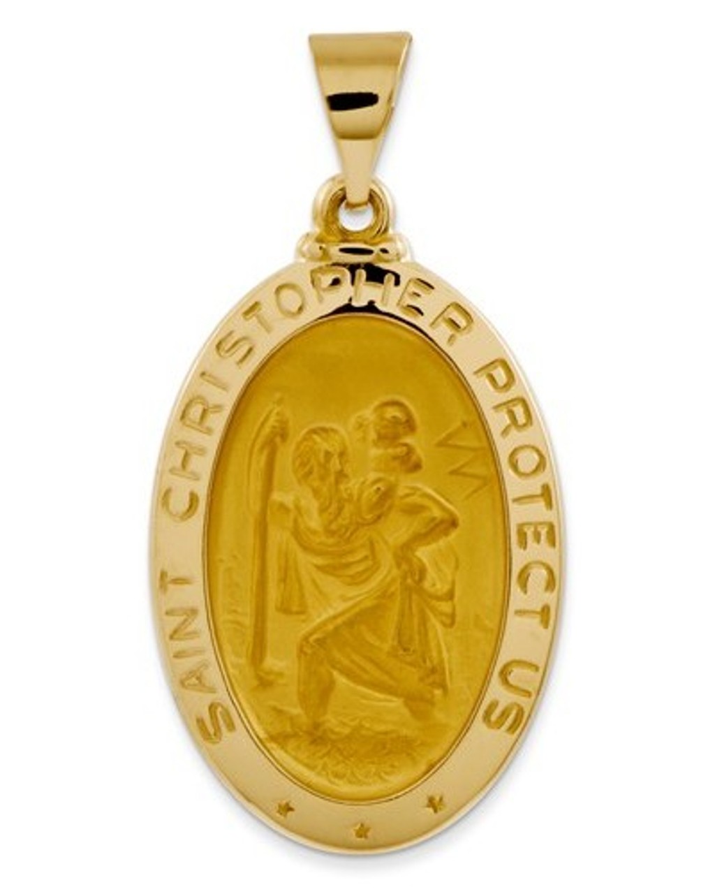 14k Yellow Gold Satin St. Christopher Medal Charm Pendant (26X16 MM)