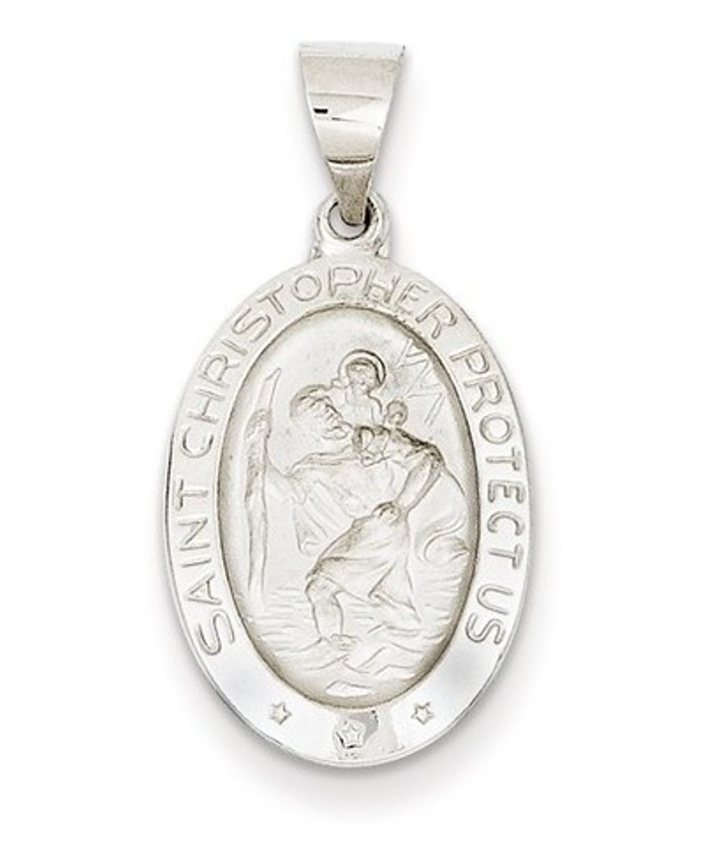 Rhodium-Plated 14k White Gold St. Christopher Medal Pendant (22X14MM)