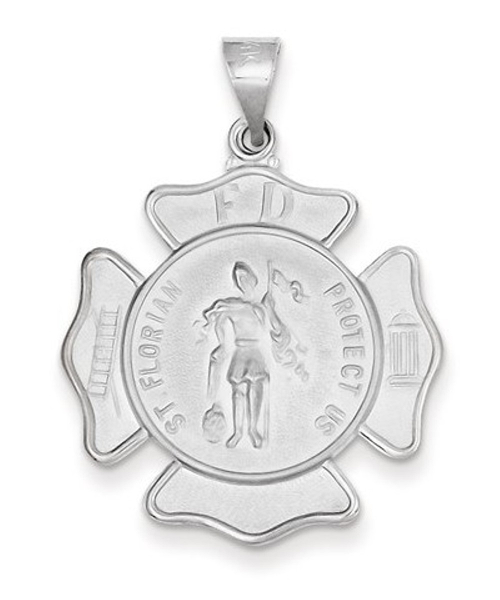 14k White Gold St. Florian Badge Medal Penant (29X26MM)