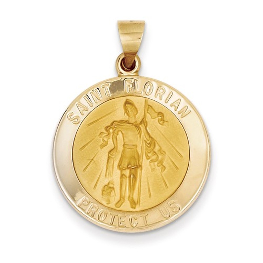 14k Polished and Satin St. Florian Medal Pendant