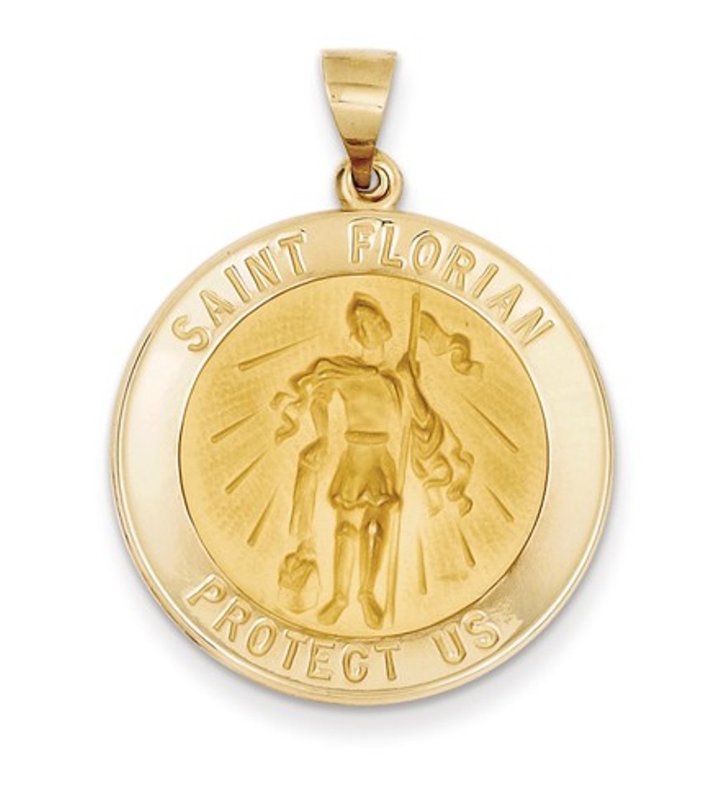 14k Polished and Satin St. Florian Medal Pendant