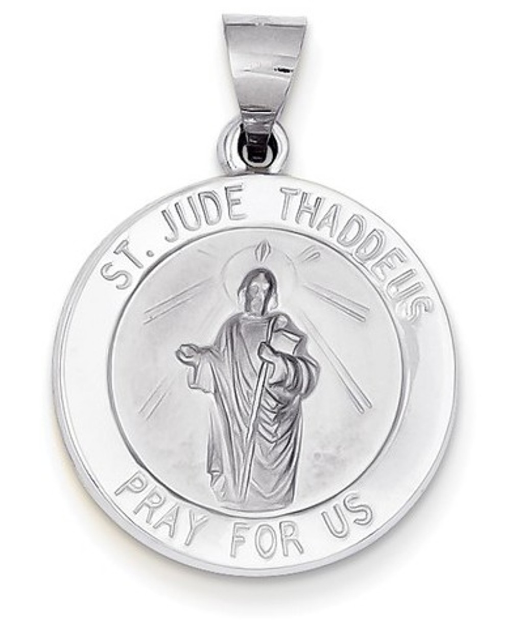 Rhodium-Plated 14k White Gold St. Jude Thaddeus Medal Pendant (21X19MM)