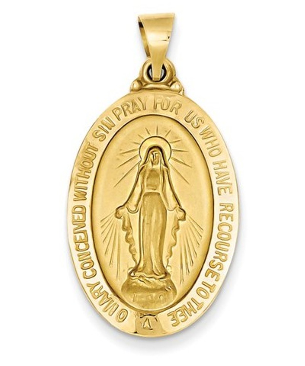 14k Yellow Gold Satin Miraculous Medal Pendant (29X18MM)