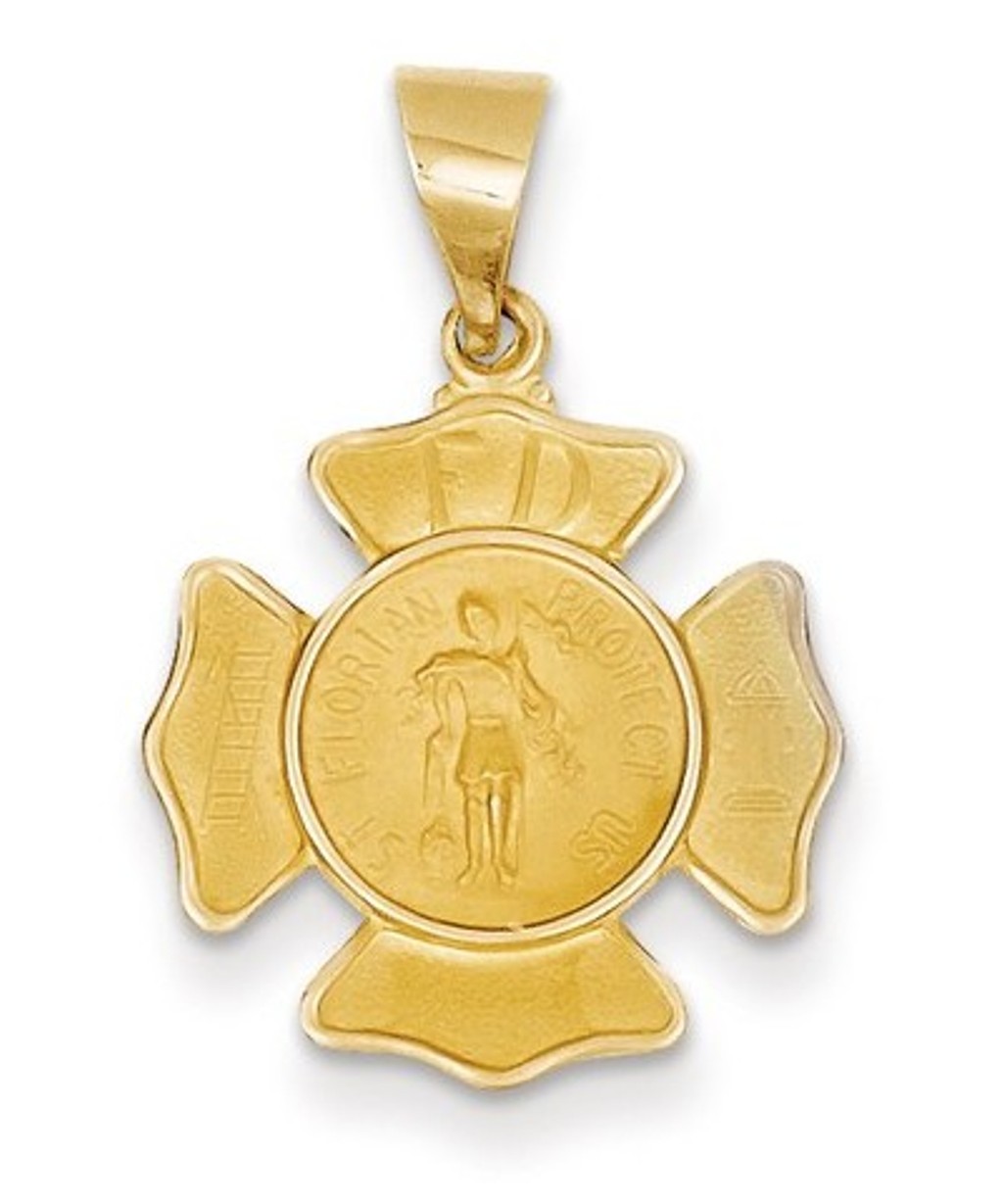 14k Yellow Gold Polished And Satin St. Florian Badge Medal Pendant (19X17MM)
