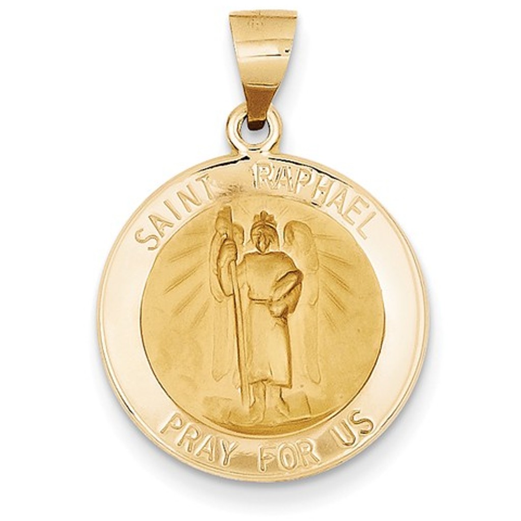 14k Polished and Satin St. Raphael Medal Pendant