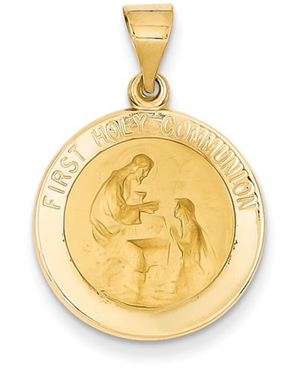 14k Yellow Gold First Holy Communion Medal Pendant (21X18MM)