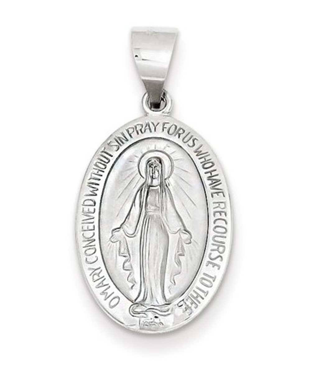 Rhodium-Plated 14k White Gold Miraculous Medal Pendant (21X13MM)