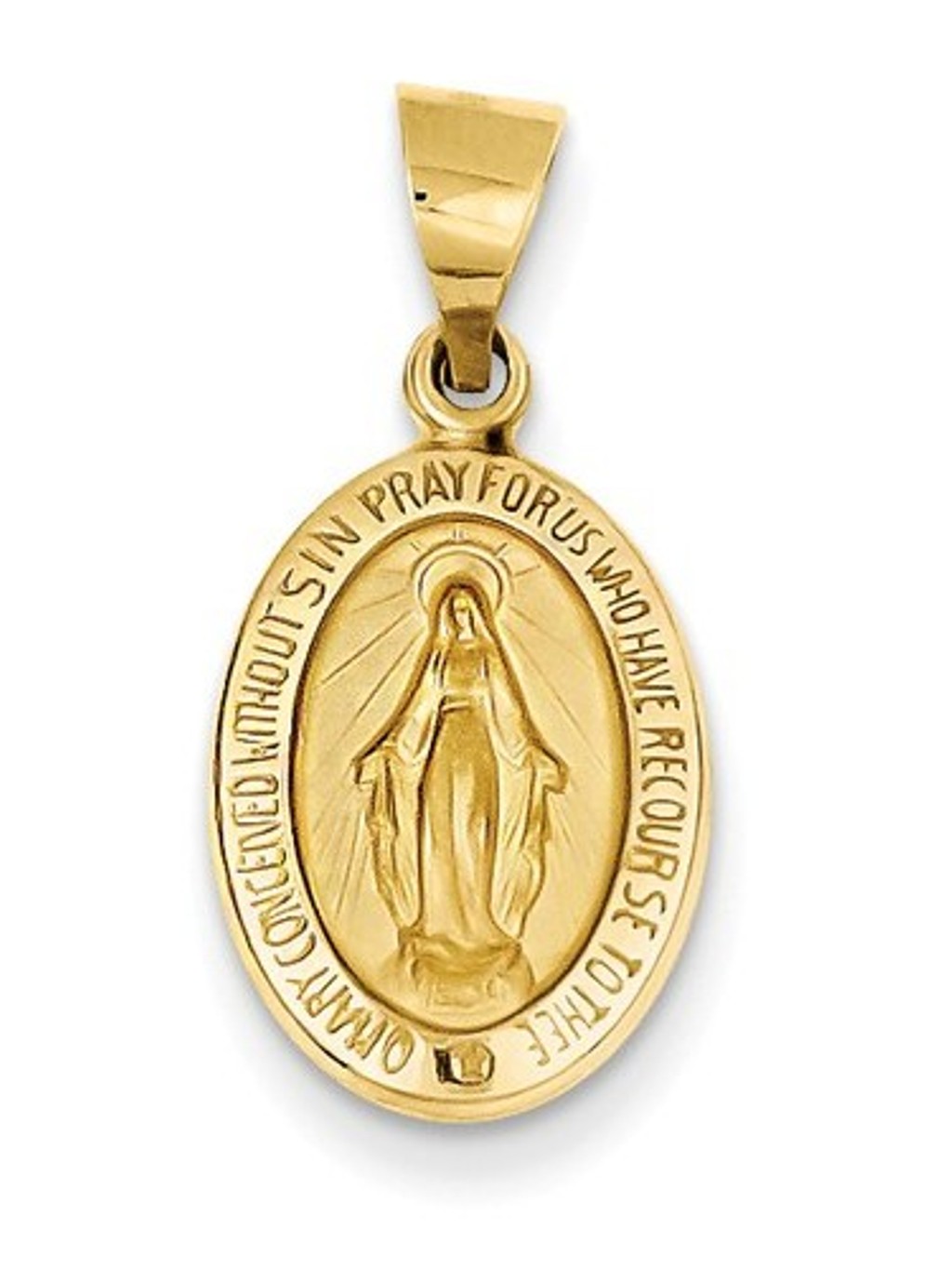 14k Yellow Gold and Satin Miraculous Medal Charm Pendant (18X11 MM)