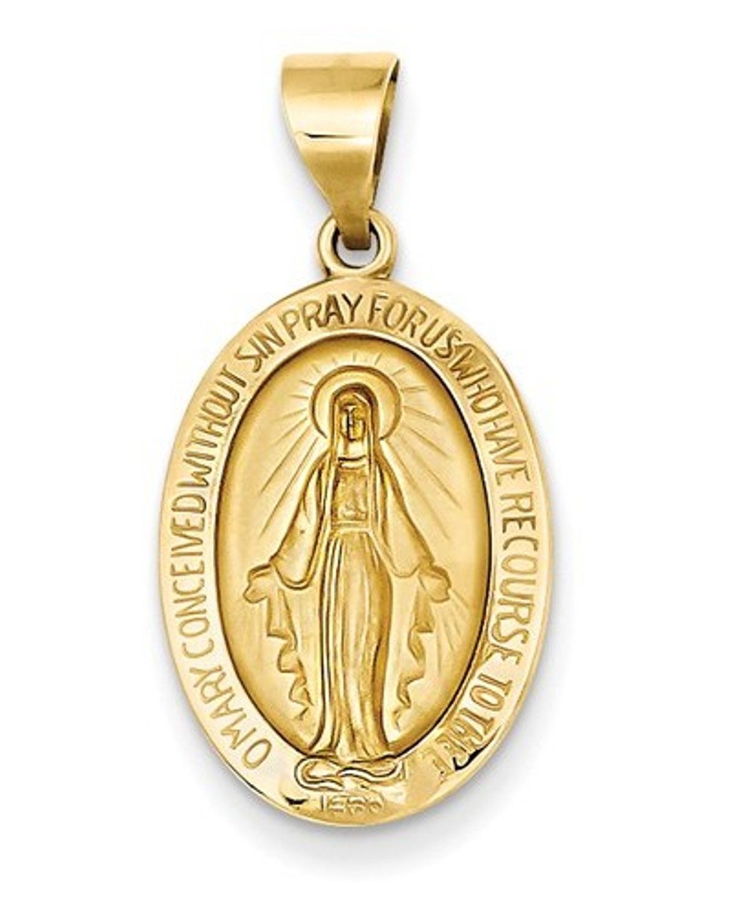 14k Yellow Gold Satin Miraculous Medal Charm Pendant (21X14 MM)