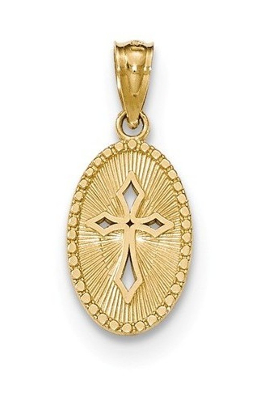 14k Yellow Gold Polished Small Cross Pendant Medal (20.5X9MM)
