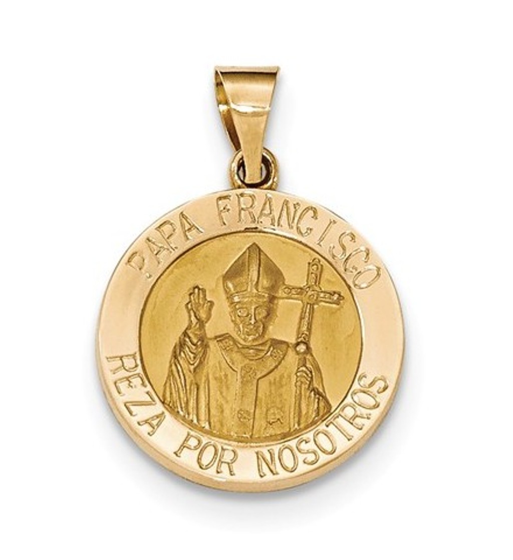 14K Gold Satin and Polished Hollow Papa Francisco Medal