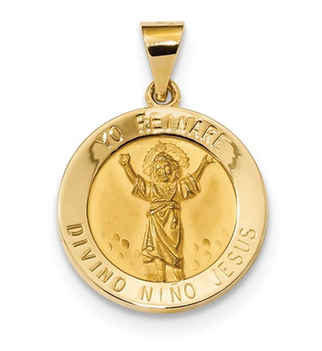 14k Polished and Satin Divino Nino Round Medal Pendant