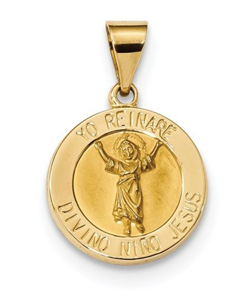 14k Yellow Gold Divino Nino Round Medal Pendant (15.28X15.28MM)