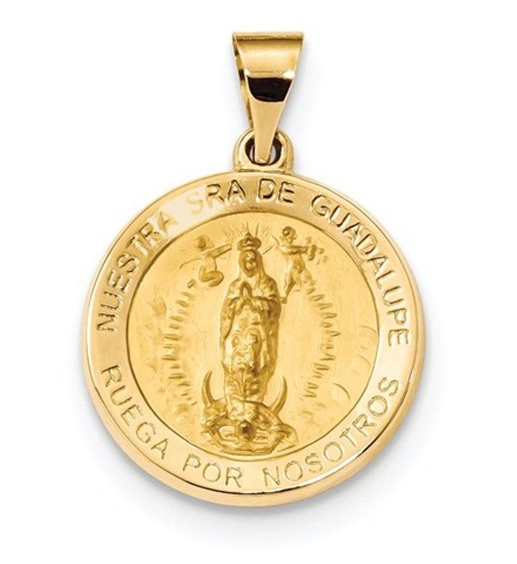 14k Polished and Satin Spanish Our Lady Guadalupe Medal