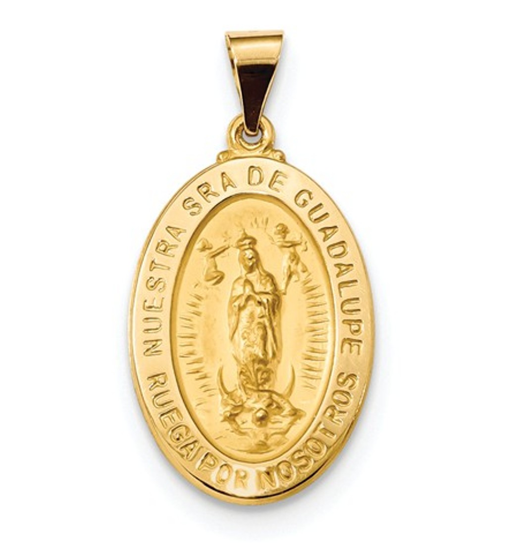 14k Polished and Satin Spanish Lady of Guadalupe Medal Pendant