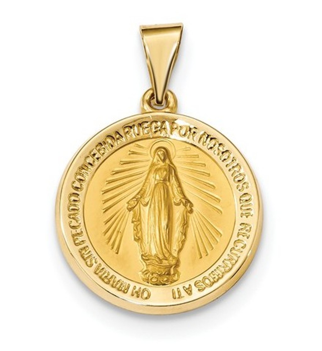 14k Polished and Satin Hollow Spanish Miraculous Medal Pendant