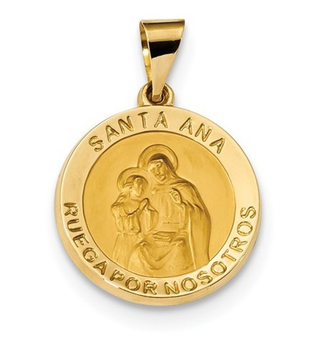 14k Polished and Satin Hollow Spanish Saint Anne Medal Pendant