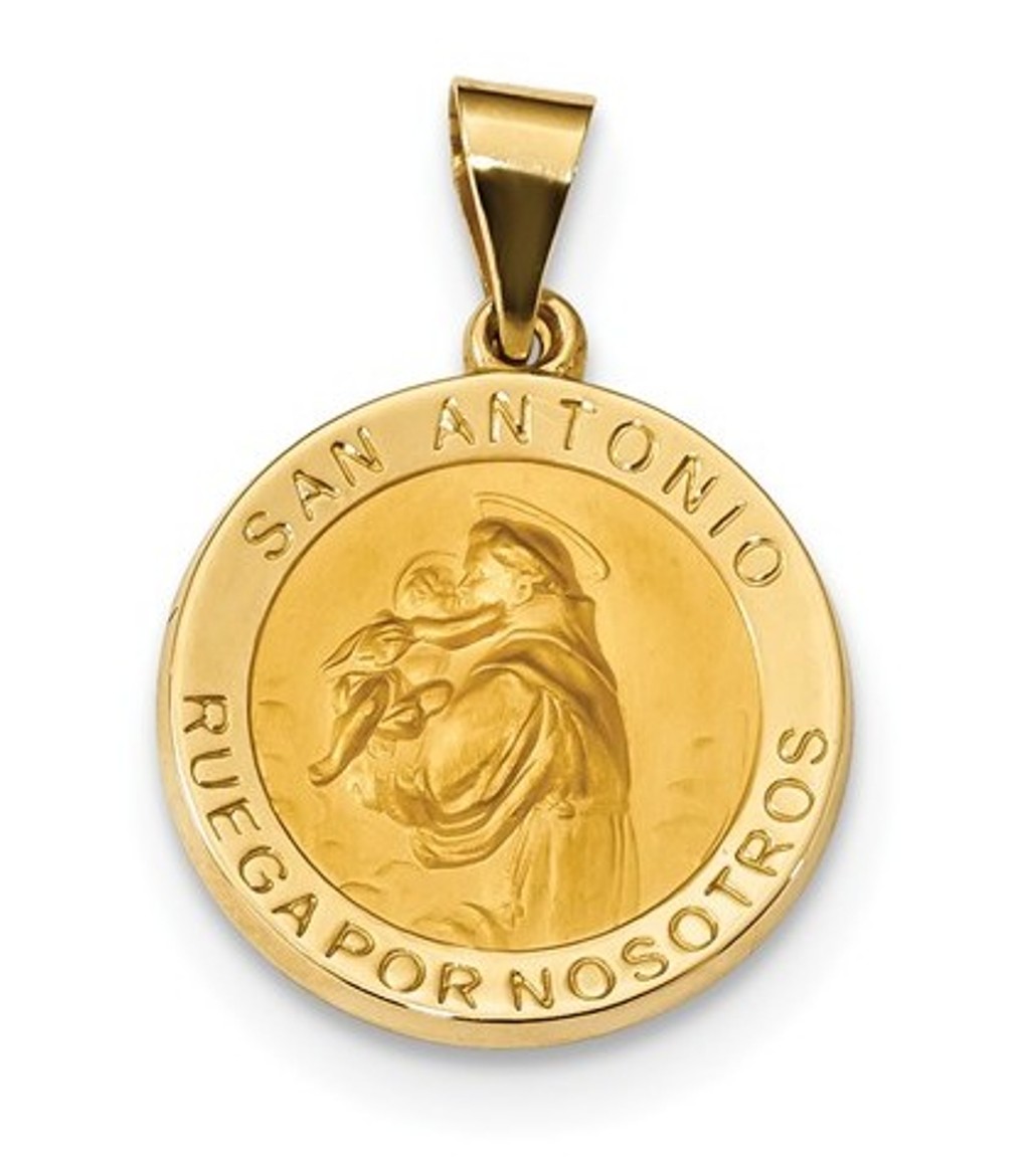 14k Yellow Gold Hollow Spanish St. Anthony Medal Pendant (19X19MM)