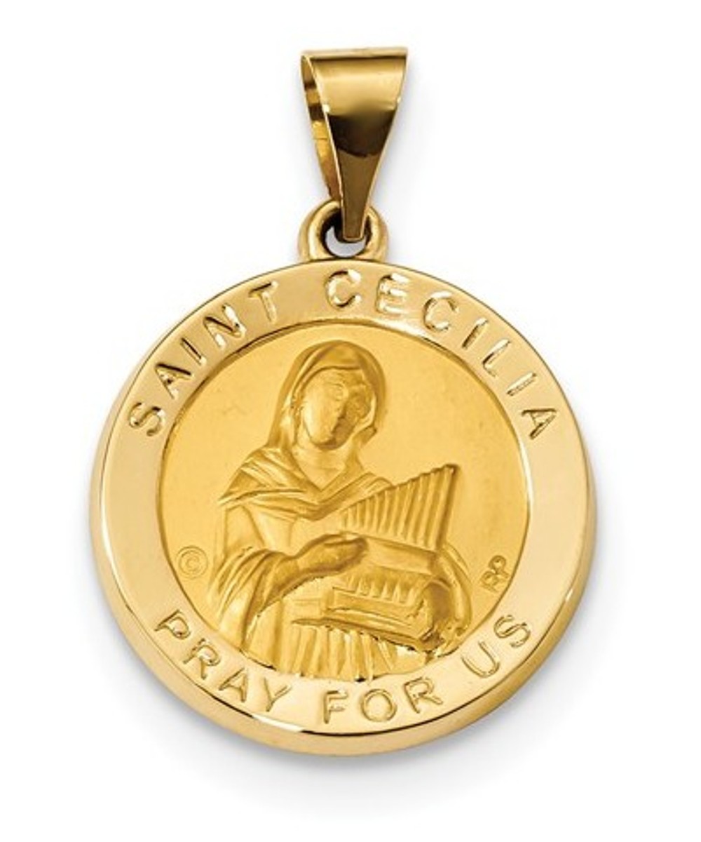 14k Yellow Gold St. Cecilia Hollow Medal Pendant (19X19MM)
