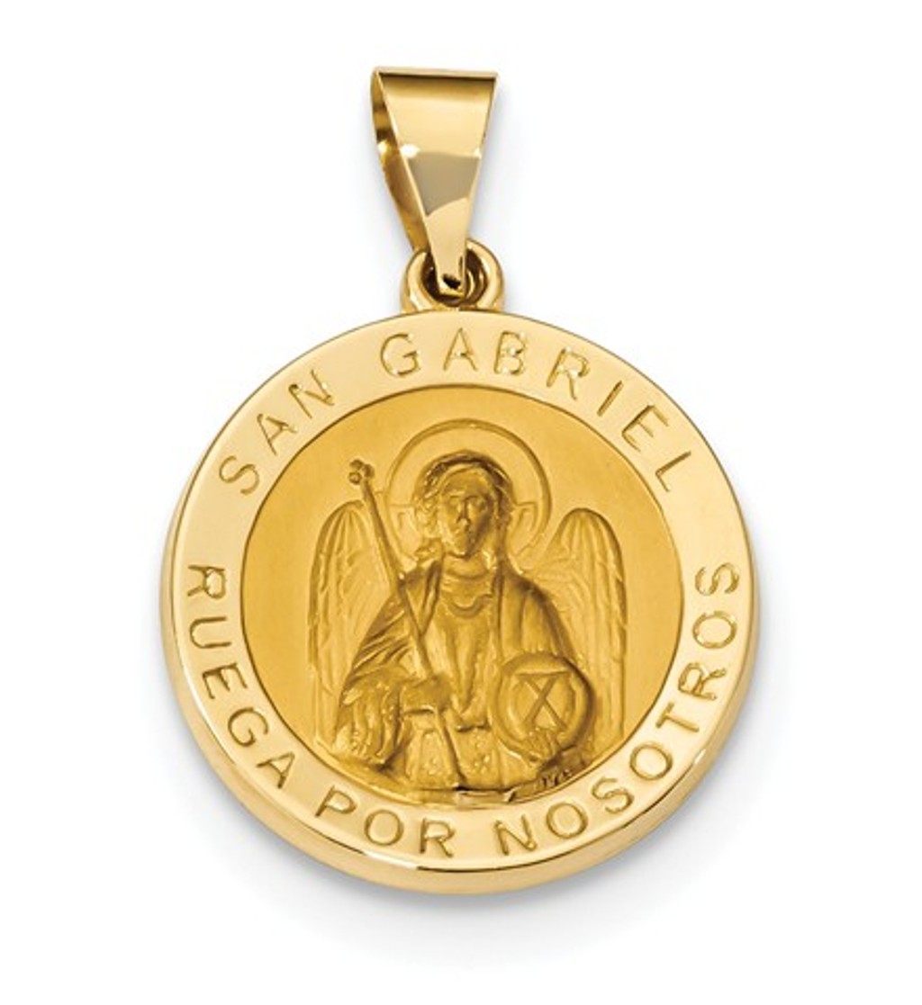 14k Polished and Satin Spanish St. Gabriel Medal Pendant