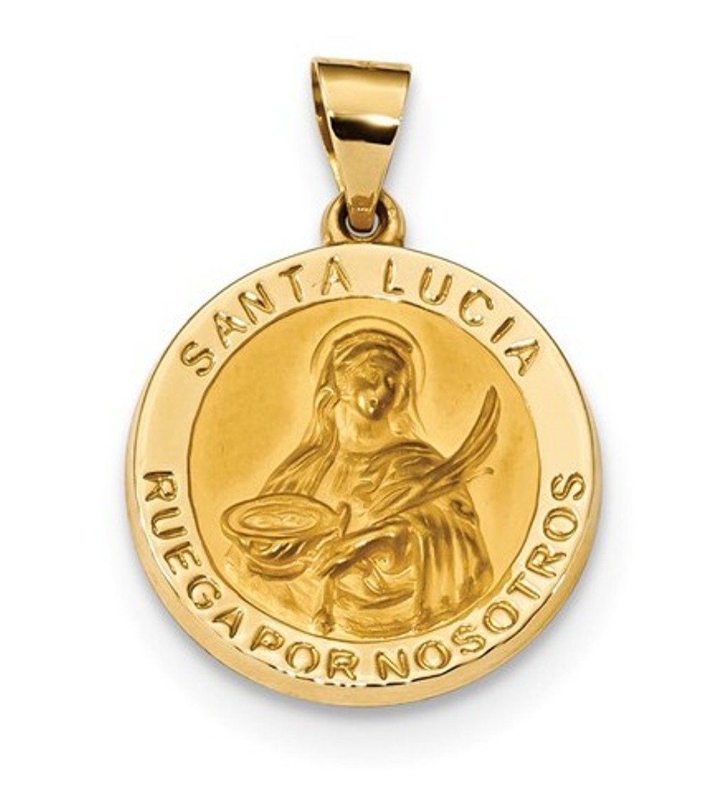 14k Polished and Satin Spanish St. Lucy Medal Pendant