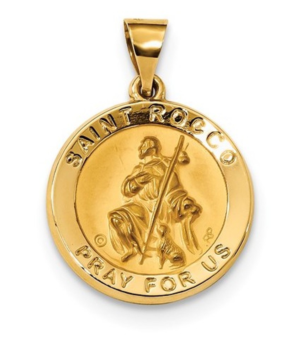 14k Polished and Satin St. Rocco Medal Pendant