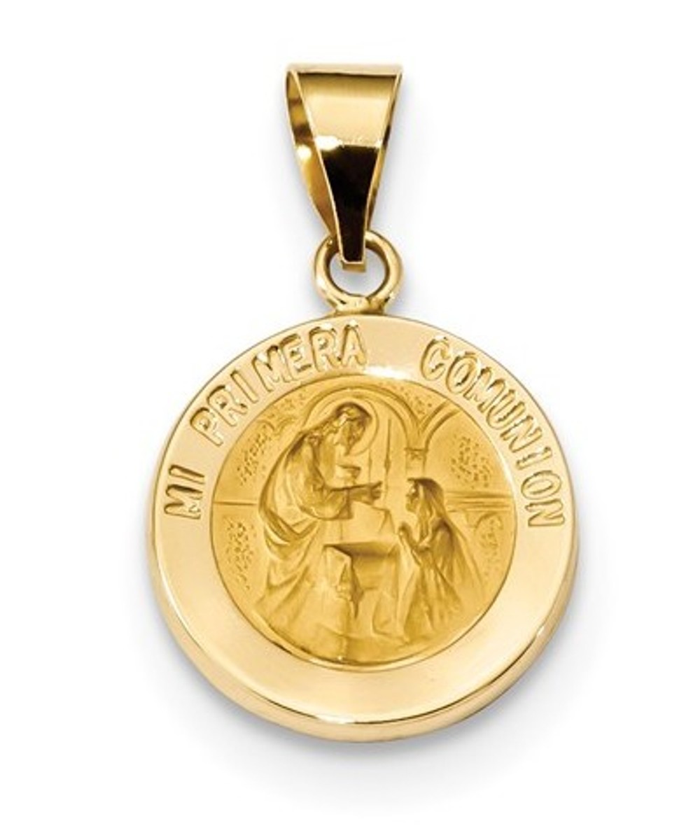 14k Yellow Gold Spanish 1st Communion Medal Pendant (17.7X14.6MM)