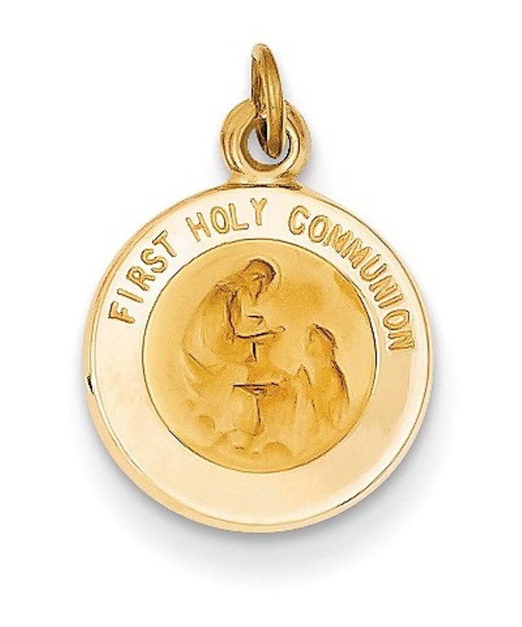 14k Yellow Gold First Communion Medal Charm (16X12 MM)