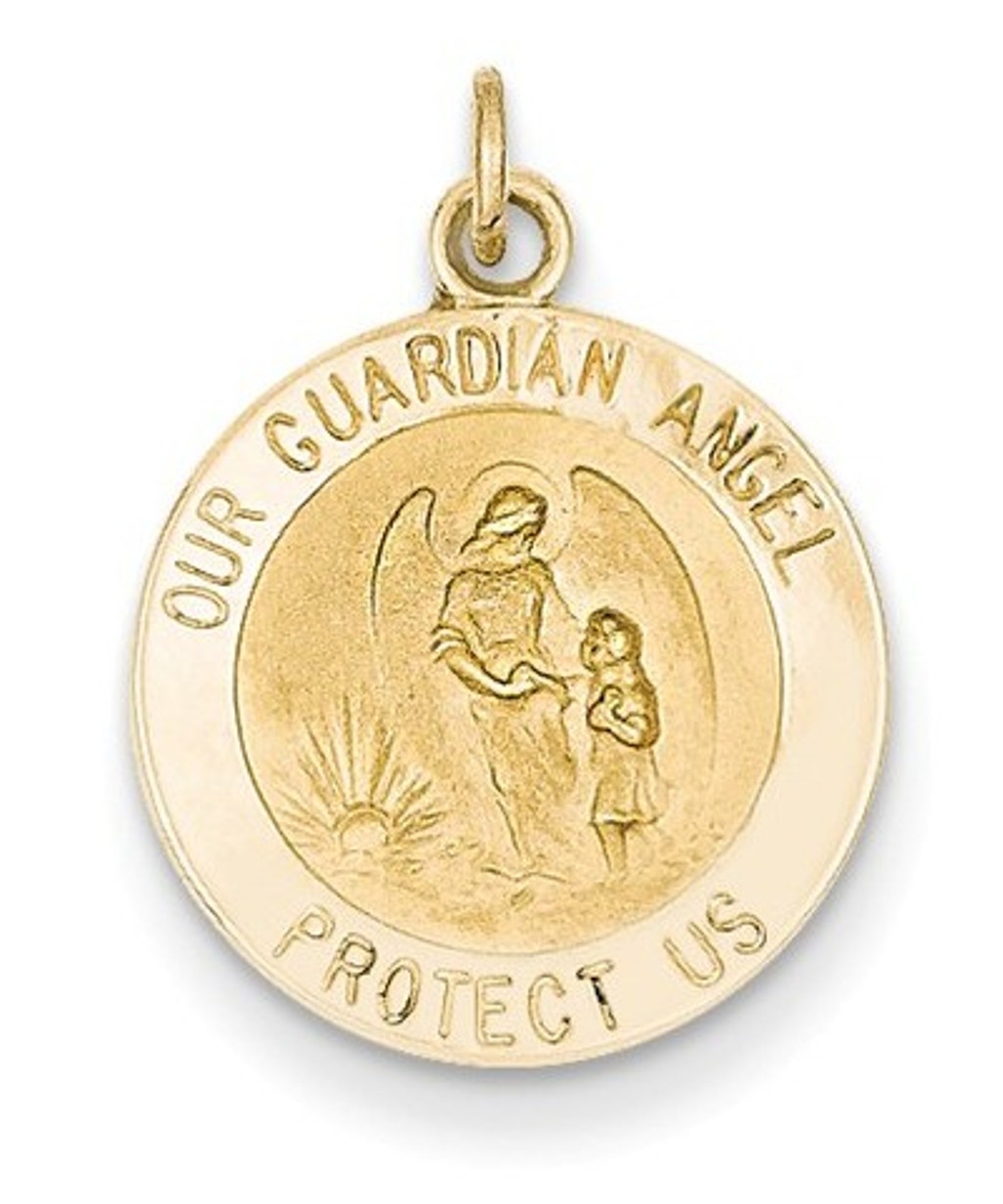 14k Yellow Gold Guardian Angel Charm Medal (20X15MM)
