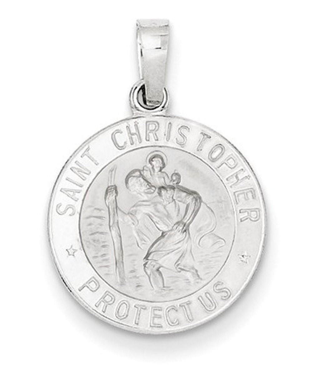 Rhodium-Plated 14k White Gold Gold Saint Christopher Medal Charm (22X15MM)