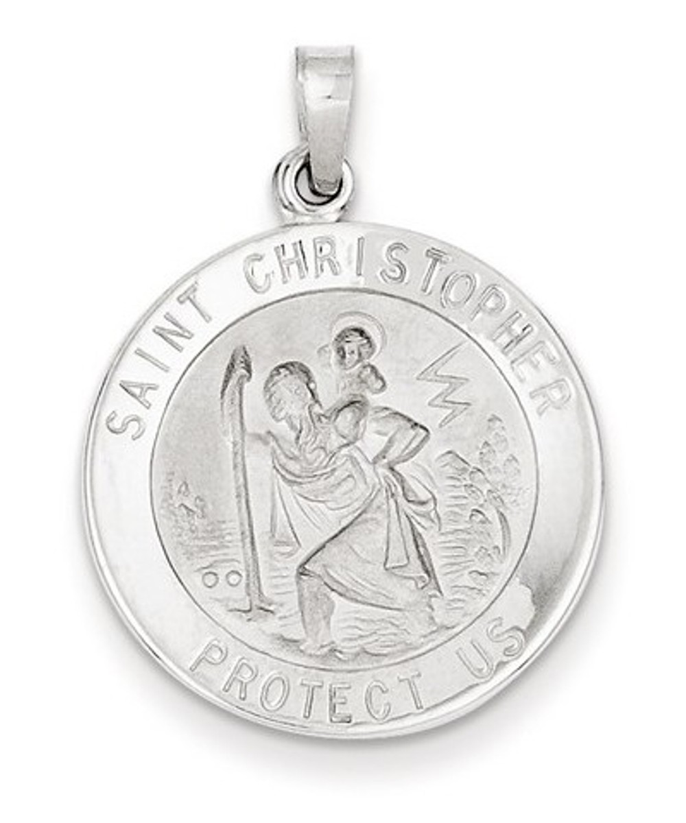 Rhodium-Plated 14k White Gold St. Christopher Medal Pendant (28X21MM) 