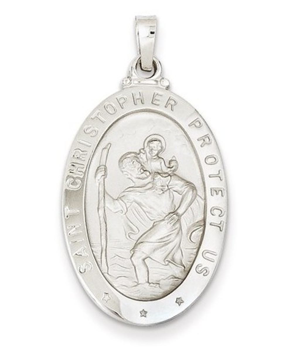 Rhodium-Plated 14k White Gold St. Christopher Medal Pendant (34X19MM)