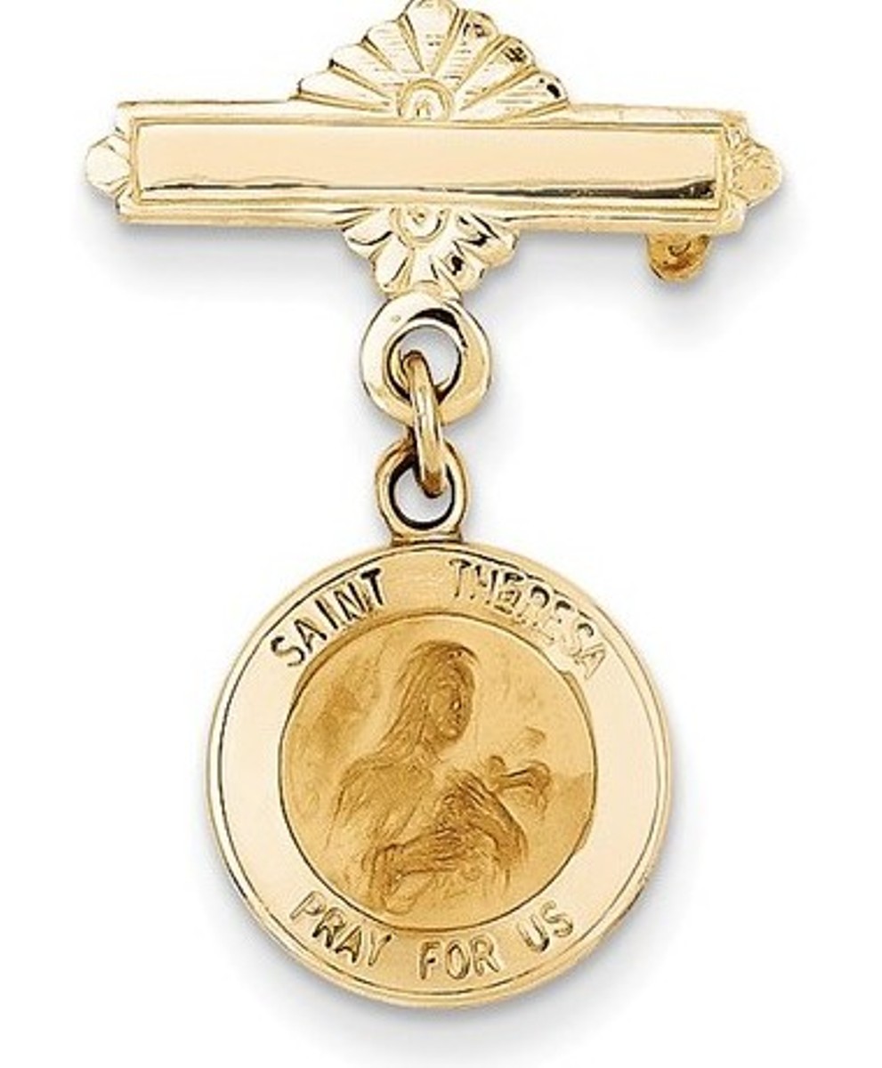 14k Saint Theresa Medal Pin