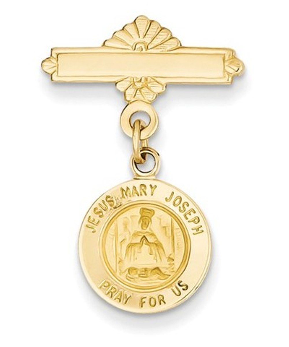 14k Yellow Gold Holy Family Medal Pin (25X17MM)