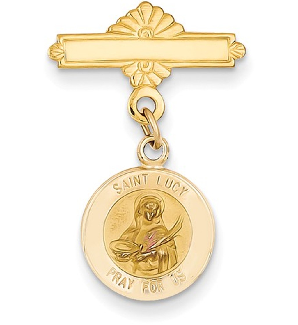 14k Saint Lucy Medal Pin