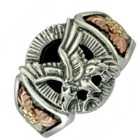 Onyx Eagle Antiqued Ring, Sterling Silver