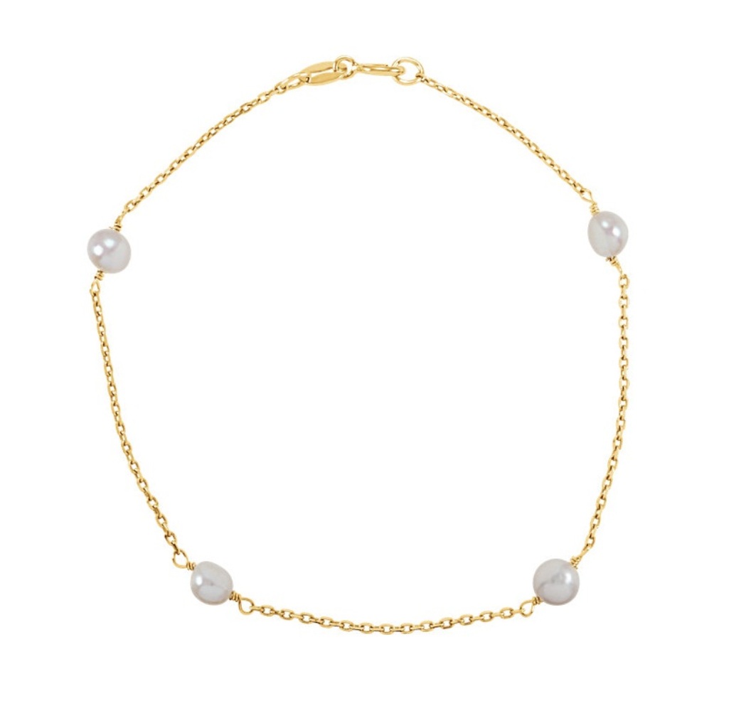 White Freshwater Cultured Pearl Youth Bracelet, 14k Yellow Gold