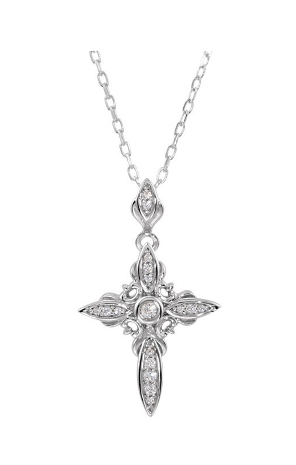 CZ Filigree Cross Pendant Necklace, Sterling Silver