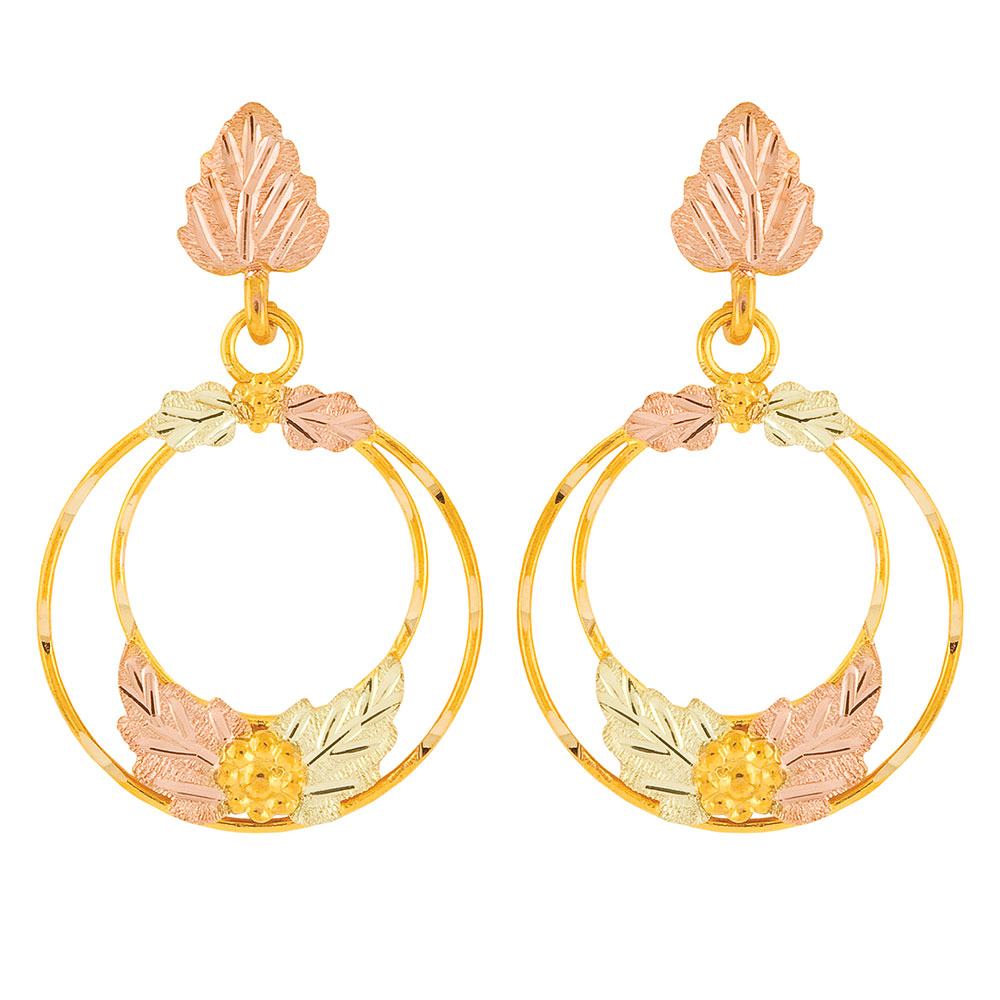 Hoop Earrings in Black Hills Gold Motif. 