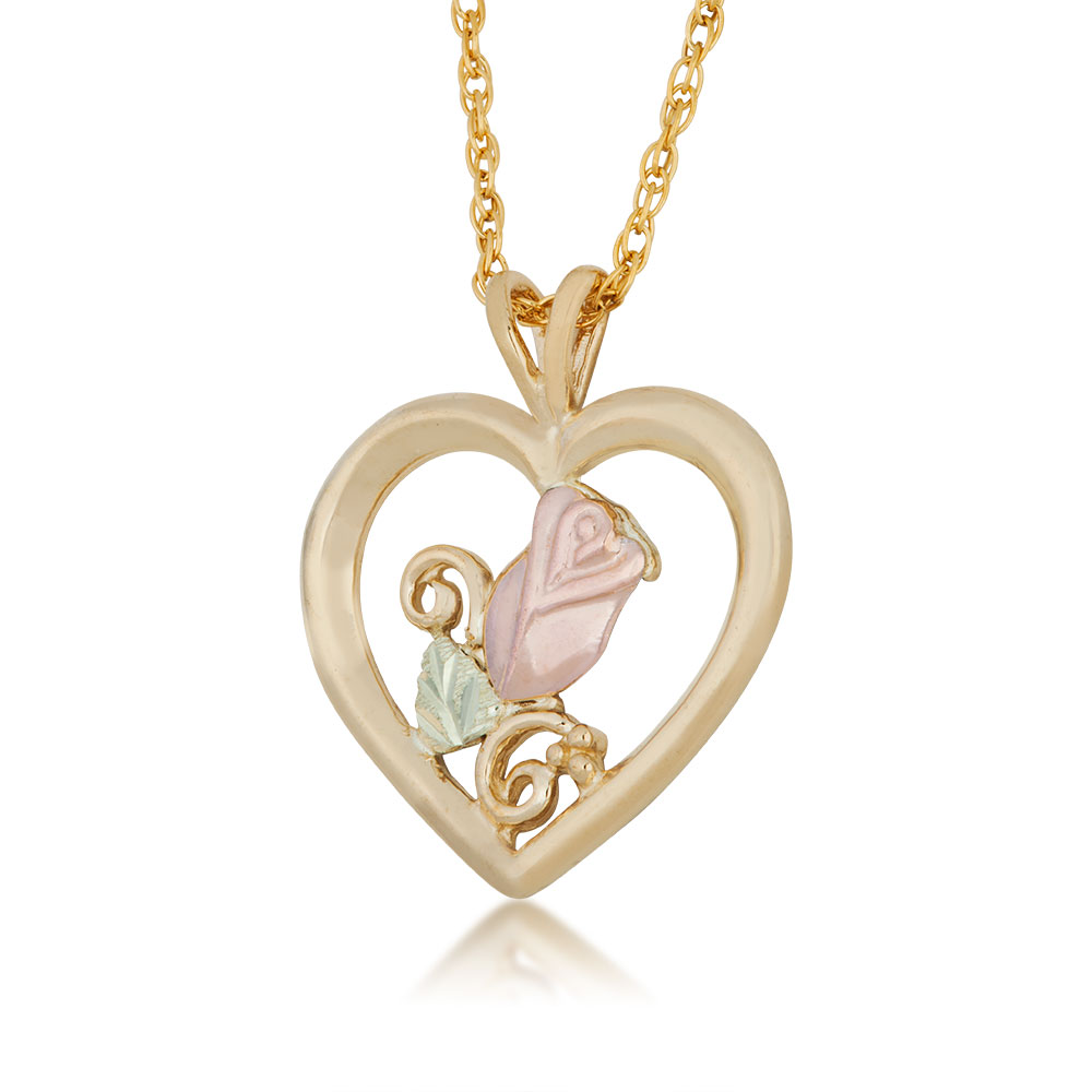 Black Hills Gold Heart Necklace with Rose Inside in Rose Gold Pendant. 