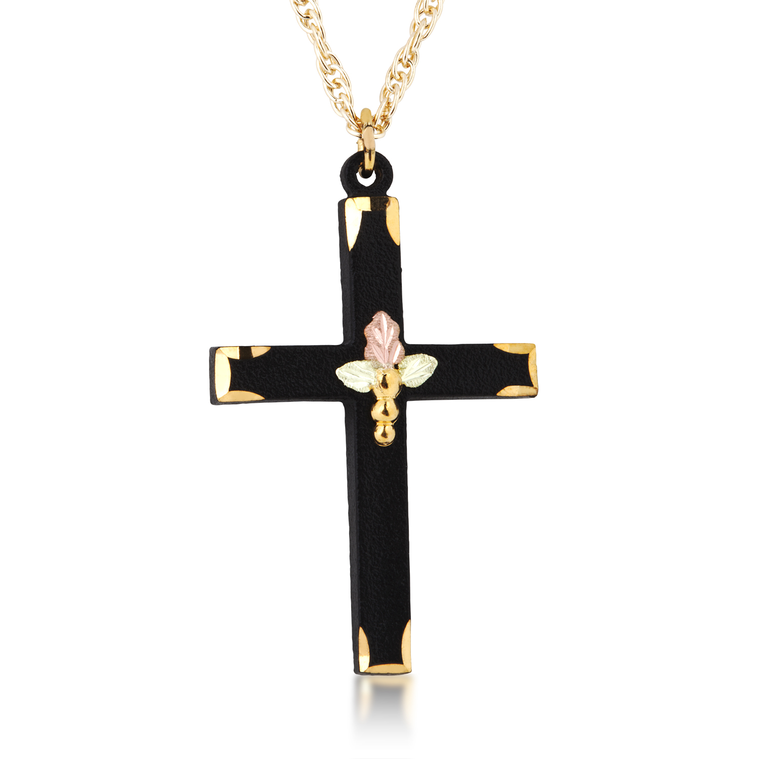 Black Passion Cross in a Cross Necklace,GL06008 10k Yellow Gold, 12k Green and Rose Gold Black Hills Gold Motif GL06008, 18''. 