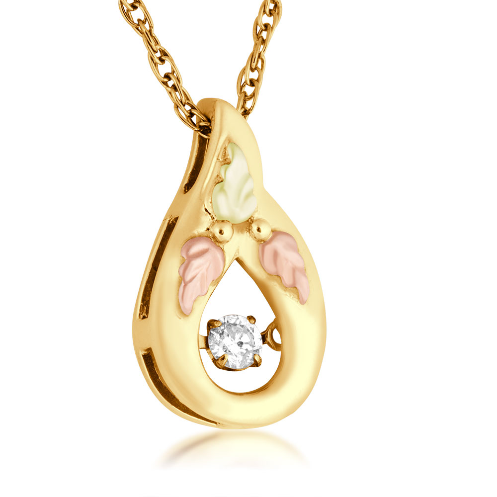 Black Hills Gold Floating Diamond Necklace with Pear Shaped 14kyg Pendent. 