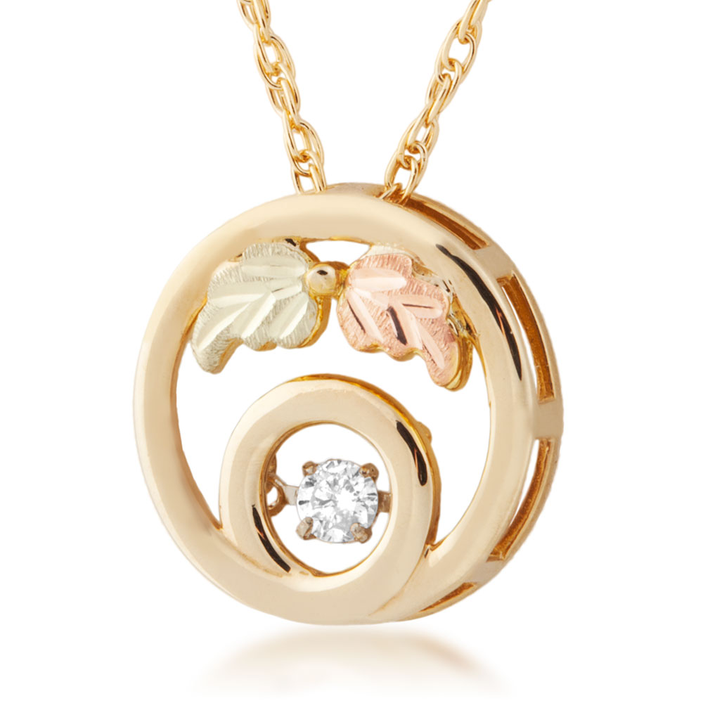 Black Hills Gold Floating Diamond Necklace with Double Circle Rose Gold Pendent. 