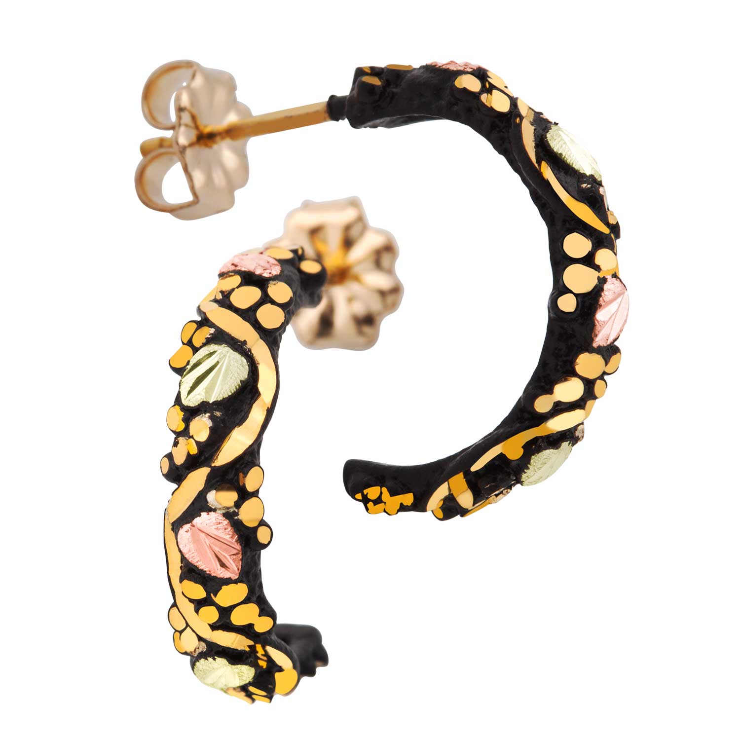 Hoop Earrings in Black Hills Gold Motif. 