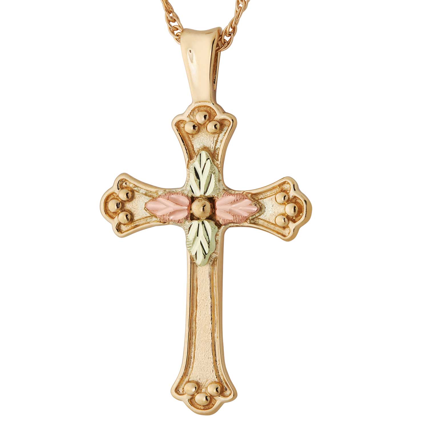 Black Hills Gold Cross Pendent with Leaf motif Pendant GSD20250. 