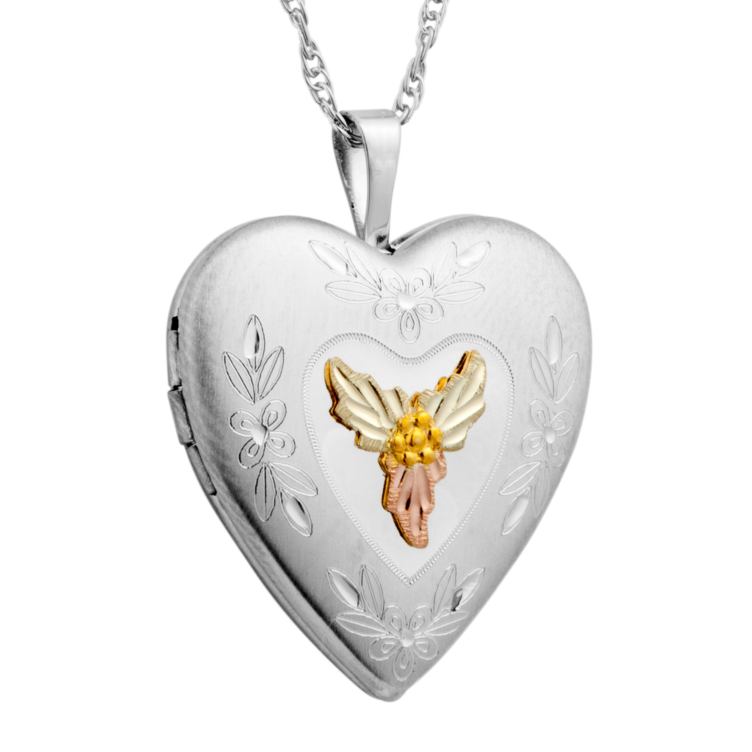 Black Hills Gold motif Heart Shaped Locket in Sterling Silver. 